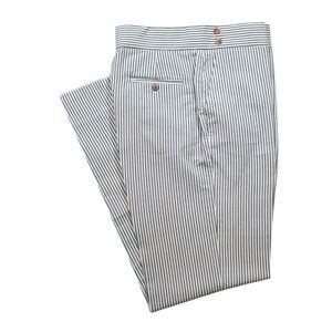 Mens 34 Gurkha Pants Blue Cream Striped Cotton High Waist Flat Front Straight